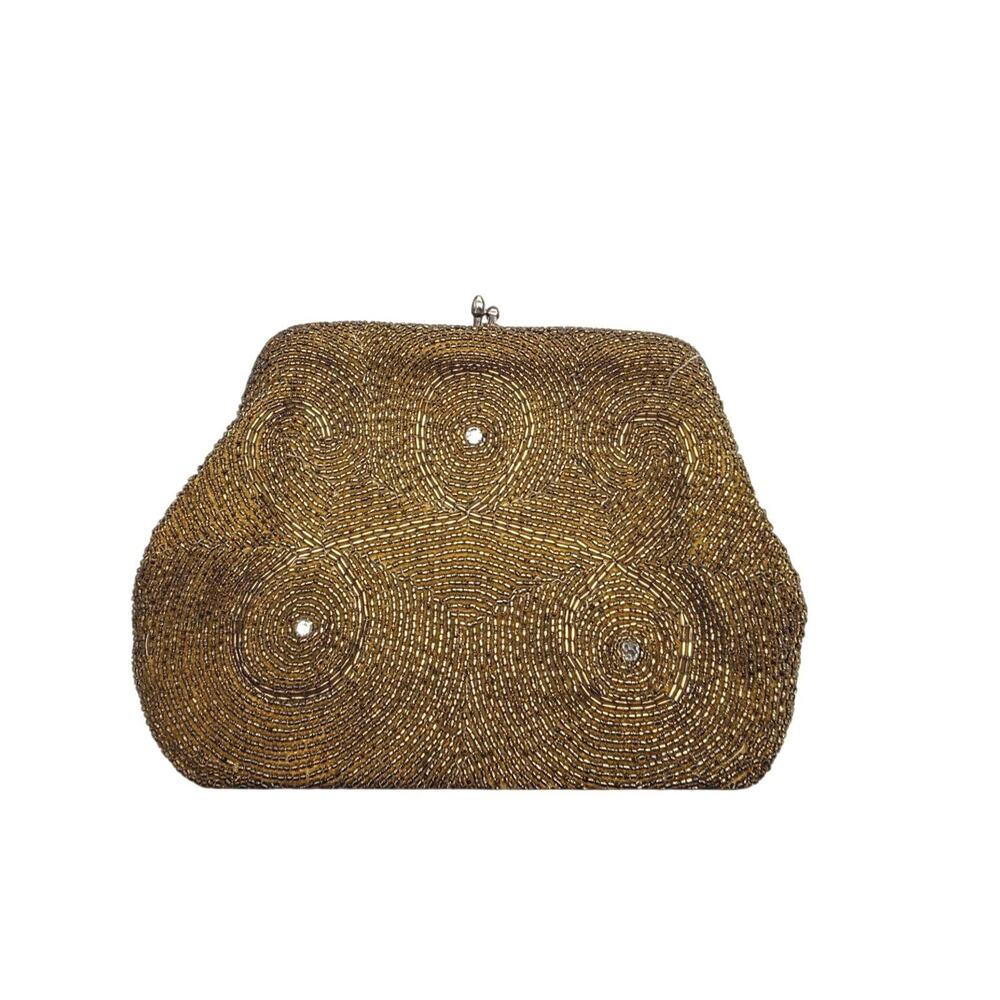 Vintage Beaded Sequin Clutch Purse Gold‎ Made In Japan